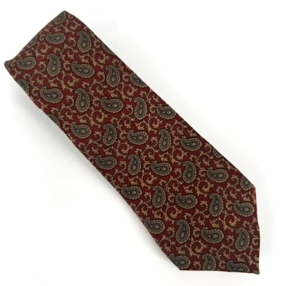 Vintage Burberrys of London Men's Silk‎ Paisley Neck Tie Burgundy Gold One Size